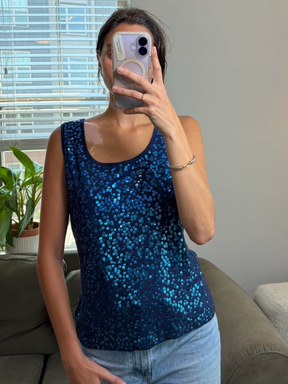 ST. JOHN sequin blue sleeveless tank